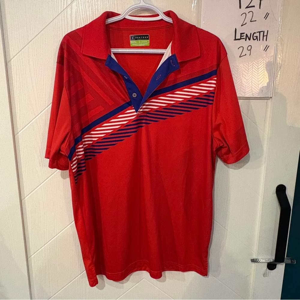 PGA Tour Pro Series‎ Red Graphic Golf Polo Shirt Mens Large Athletic Fit Active